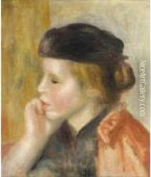 Jeune Fille A La Toque Oil Painting - Pierre Auguste Renoir