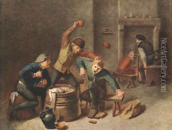 Brawling Peasants Oil Painting - Adriaen Brouwer