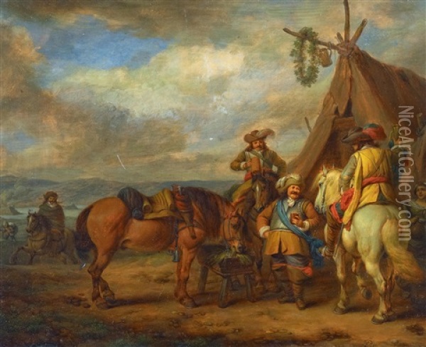 Musketiere Im Feldlager Oil Painting - Carel van Falens