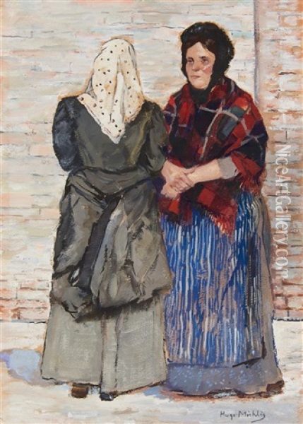 Zwei Damen Im Gesprach Oil Painting - Hugo Muehlig