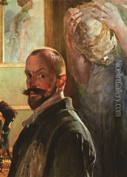 Autoportret Ze Smiercia Oil Painting - Jacek Malczewski