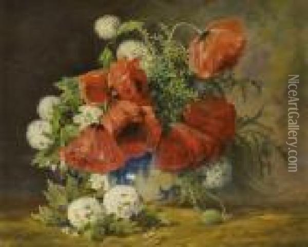 Klatschmohn Und Schneeballe In Einer Vase Oil Painting - Max Theodor Streckenbach