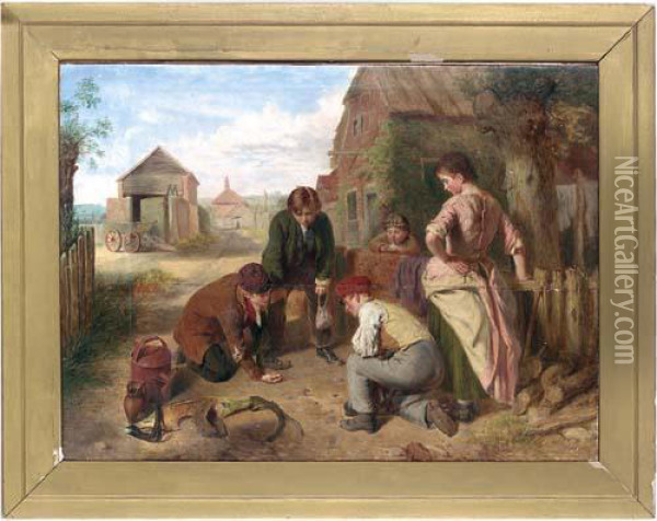 The Game Of Marbles Oil Painting - William Henry Knight