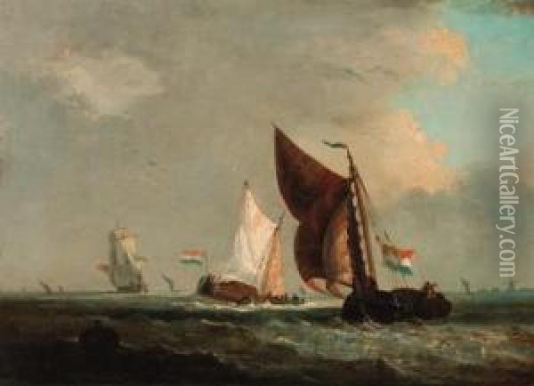 Barges And Other Shipping Off The Dutch Coast Oil Painting - Louis Thomas