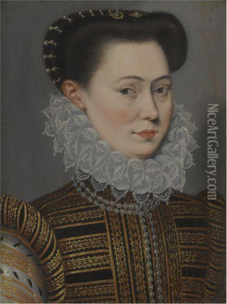 Portrait Of A Lady, Head And Shoulders, In A Lace Ruff Oil Painting - Frans Pourbus the younger