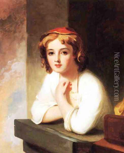 Girl Leaning at a Window Oil Painting - Thomas Sully