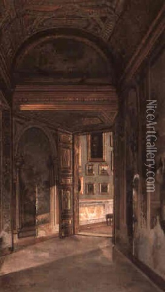 Interior Of The Palazzo Borghese, Rome Oil Painting - Josef Theodor Hansen