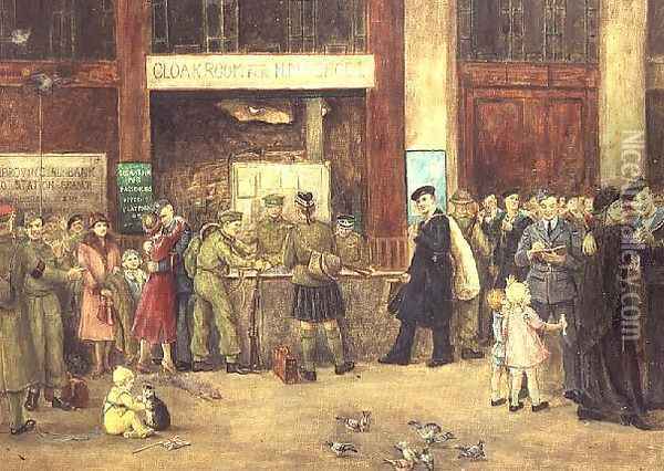 The Forces' Cloakroom at Waterloo Station Oil Painting - John Stewart Clark