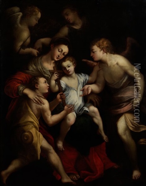 Das Jesuskind Auf Dem Schoss Der Maria Mit Engeln Oil Painting -  Correggio