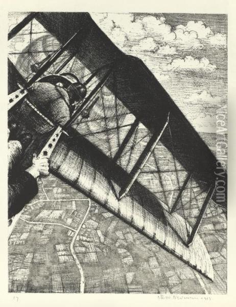 Building Aircraft: Banking At 4000 Feet Oil Painting - Christopher R. Wynne Nevinson