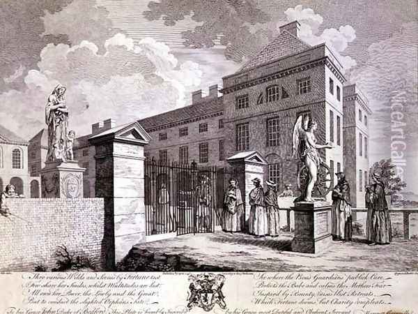 A Perspective view of the Foundling Hospital with Emblematic Figures, 1749 Oil Painting - S. Vale