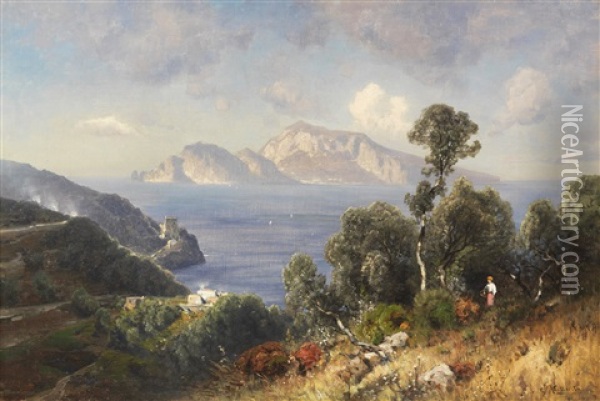 Italienische Kustenlandschaft Mit Blick Auf Capri Oil Painting - Ascan Lutteroth