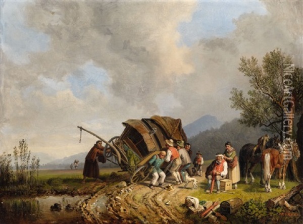 The Toppled Post Carriage Oil Painting - Heinrich Buerkel