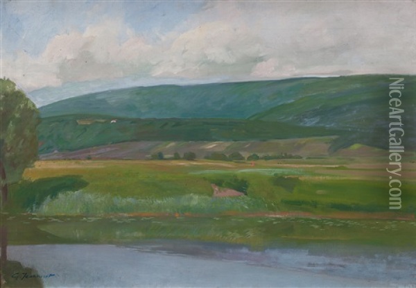 Landschaft Bei Thielle - Im Vordergrund Der Zihlkanal Oil Painting - Gustave Jeanneret