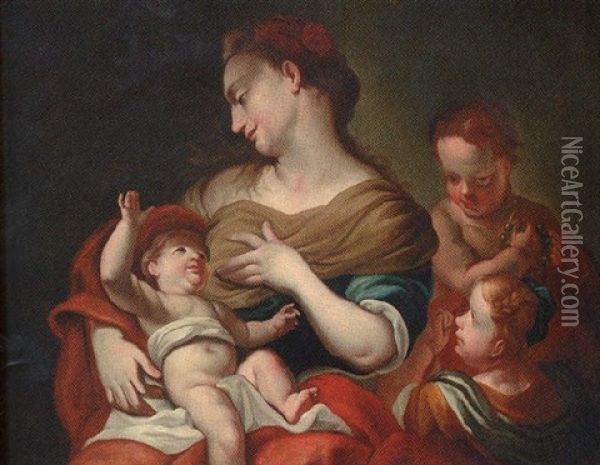 A Mother And Children Oil Painting - Giovanni Battista Piazzetta