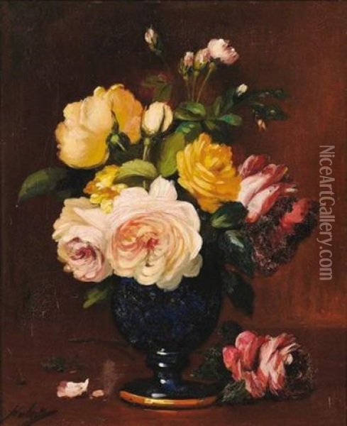 Bouquets De Fleurs (2 Works) Oil Painting - Leon Charles Huber