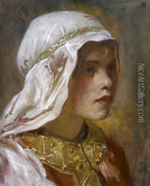 Portrait De Jeune Femme Habillee A L'orientale Oil Painting - Jean Paul Laurens