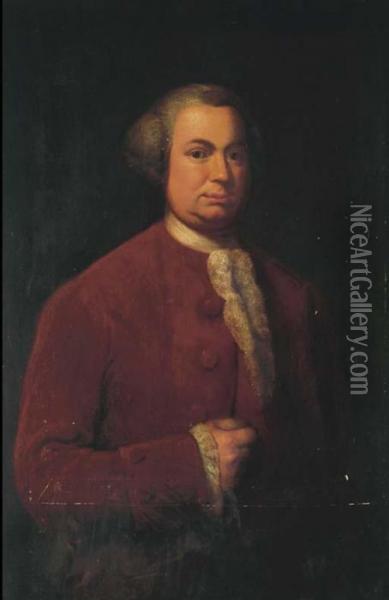 Portrait Of Sir John Rawdon, 1st
 Earl Of Moira (1719-1793),three-quarter-length, In A Red Jacket Oil Painting - Thomas Hudson
