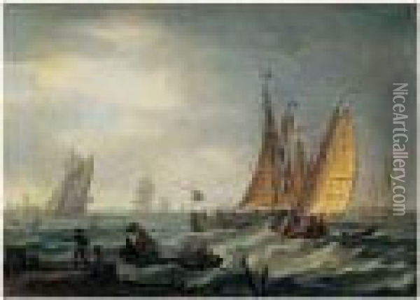 Marine Aux Abords D'une Ville Hollandaise Oil Painting - Frans Swagers