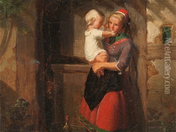 Hessian Girl & Child Oil Painting - Johann Georg Meyer von Bremen