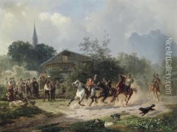 The Race Oil Painting - Julius Noerr
