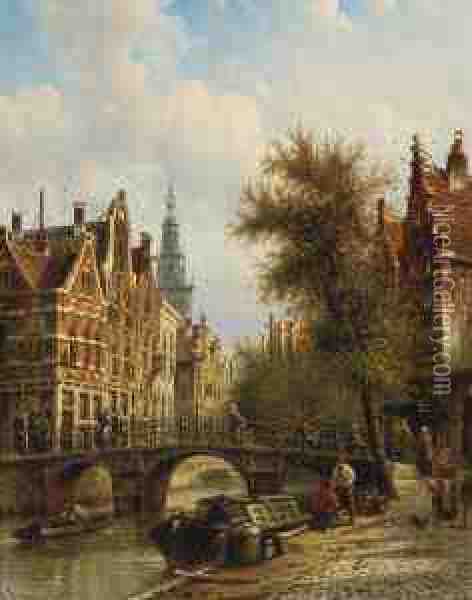 Groeneburgwal, Amsterdam Oil Painting - Johannes Franciscus Spohler