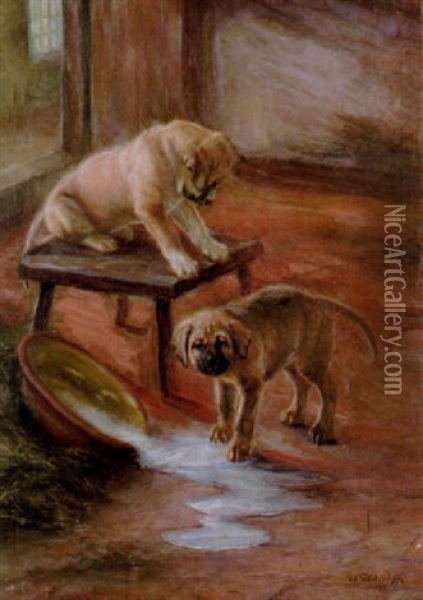 Lekande Hundvalpar Oil Painting - Ida Eleonora de Schulzenheim