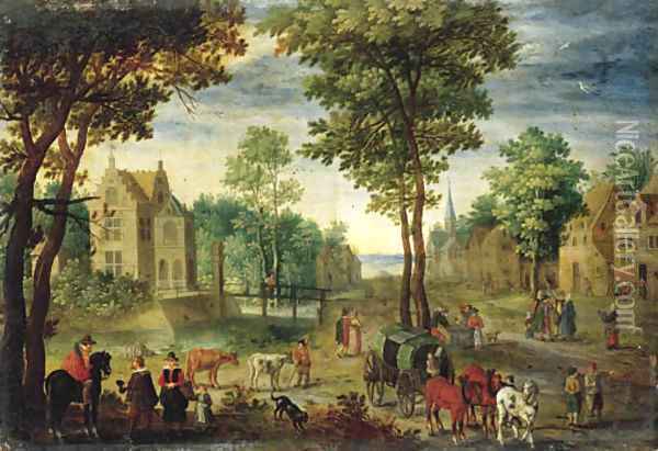 A horseman conversing with elegant company Oil Painting - Jan The Elder Brueghel