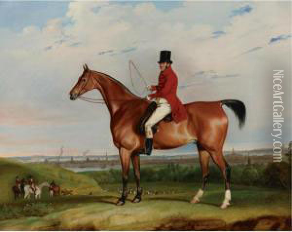 William Bolton Aspinall With The
 Hooton, Cheshire Foxhounds, Theriver Mersey And Liverpool Beyond Oil Painting - Thomas Weaver