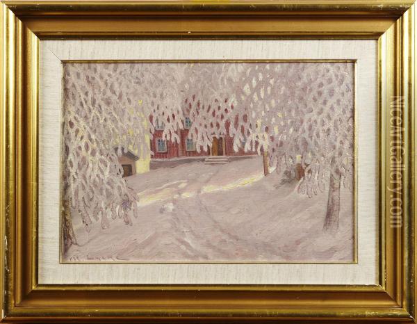Vinterlandskapmed Hus Oil Painting - Oscar Lycke