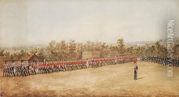 A Parade Of Cavalry Of Various 
Regiments Marching Under The Watchful Eye Of A Lance Officer Oil Painting - Orlando Norie