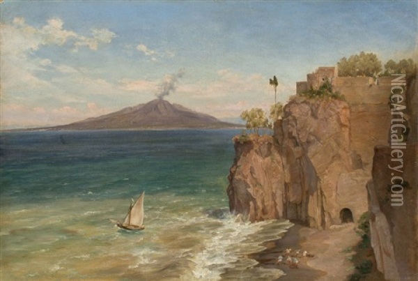View From Capri Towards Mount Vesuvius Oil Painting - Friedrich Loos