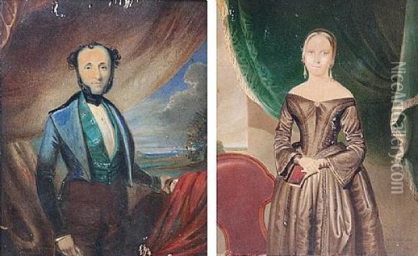 Pair Portraits Of A Gentleman And Lady Oil Painting - William Michael Nicholas