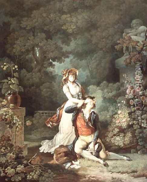 The Lover Surprised, engraved by Charles Melchior Descourtis 1753-1820 Oil Painting - Jean-Frederic Schall