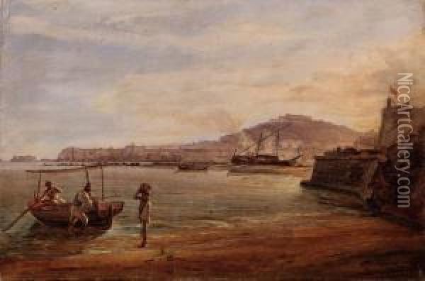 Napoli, Dal Forte Di Vigliena - 1830 Ca. Oil Painting - Raffaele Carelli