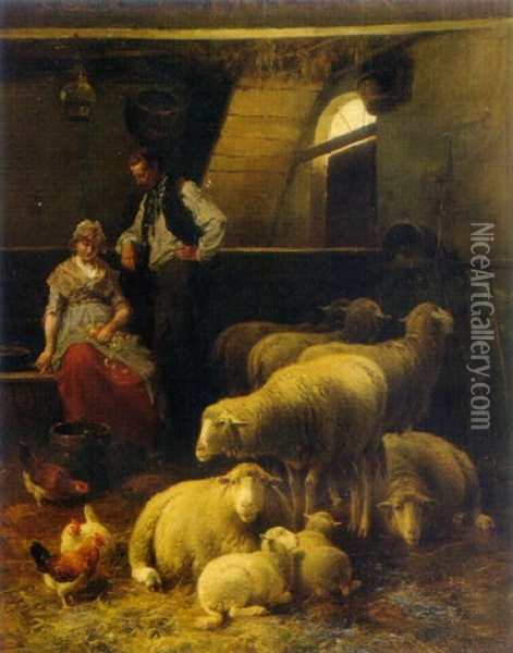 Stable Interior Oil Painting - Cornelis van Leemputten