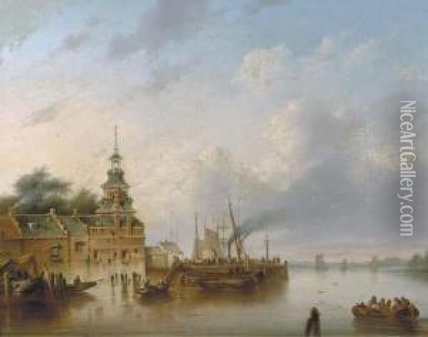 Activities At The Oude Hoofdpoort, Rotterdam Oil Painting - Gerardus Hendriks