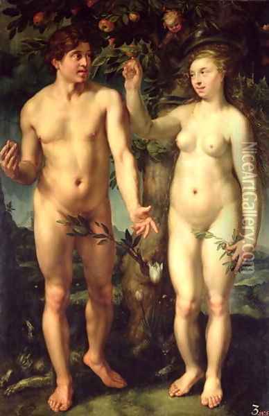 Adam and Eve 1608 Oil Painting - Hendrick Goltzius