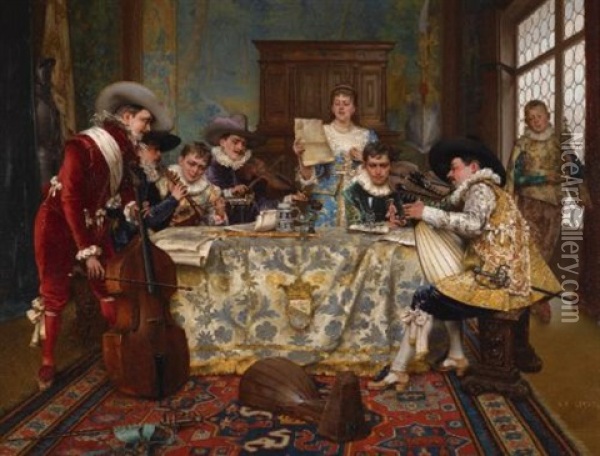 The Practice Recital Oil Painting - Adolphe Alexandre Lesrel