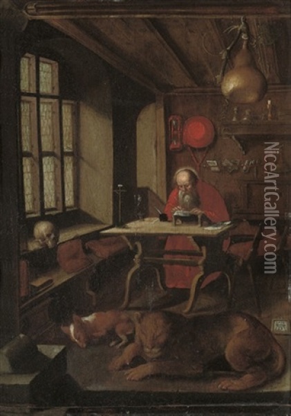 Saint Jerome In His Study Oil Painting - Albrecht Duerer
