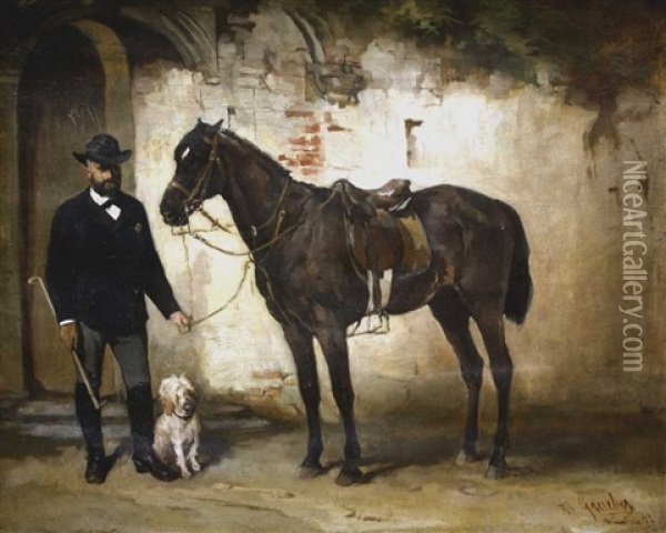 Herr Mit Pferd Und Hund Oil Painting - Albrecht Grueber