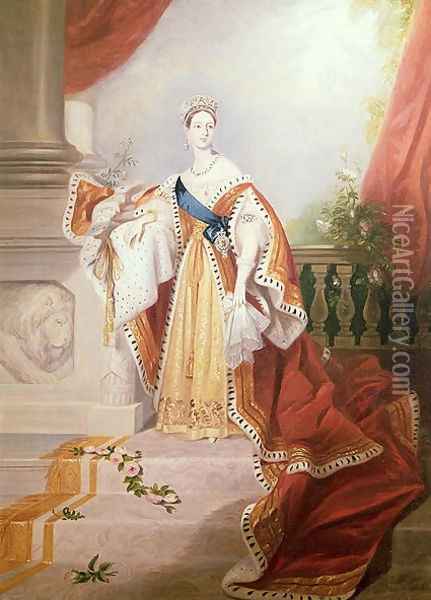 Portrait of Queen Victoria in Coronation Robes Oil Painting - Alfred-Edward Chalon