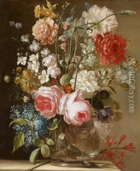 Vase De Fleurs Sur Un Entablement Oil Painting - Ignaz Stern