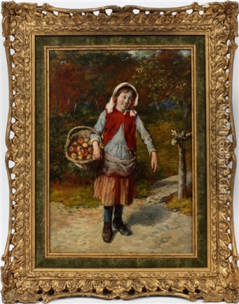 Girl With Basket Of Apples Oil Painting - William Hemsley