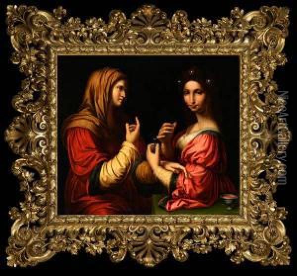 Mary And Martha Oil Painting - Bernardino Luini