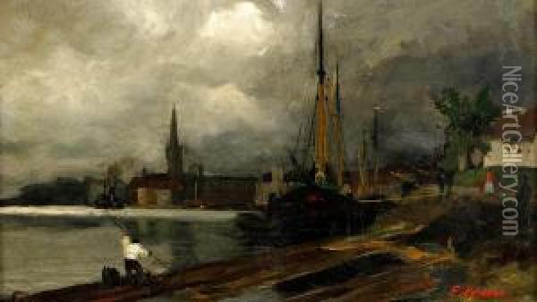 Utsikt Mot Riddarholmen - Stockholm Oil Painting - Edvard Perseus