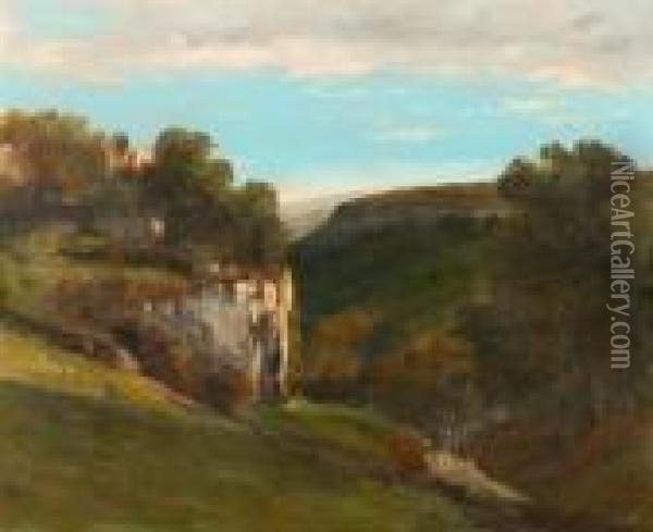 Landschaft Mit Tal Und Felswand. Oil Painting - Gustave Courbet