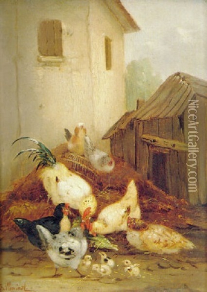 Farmyard Scene With Poultry And Ducks Oil Painting - Claude Guilleminet