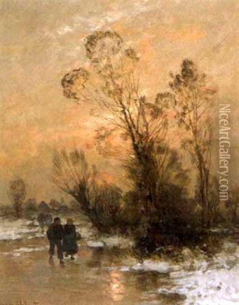 Paysage D'hiver Avec Patineurs Oil Painting - Johann Jungblut