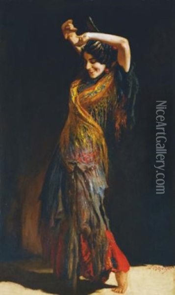 The Flamenco Dancer Oil Painting - Leopold Schmutzler